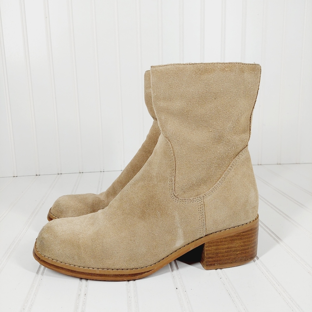 Candie's Women's Tan Suede Leather Block Heel Zip 3/4 Boots B309